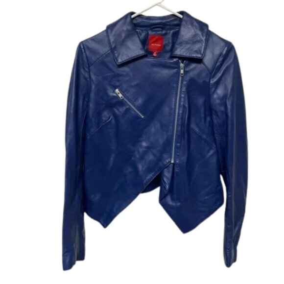 Red Sacks Fifth Avenue NWT Blue Faux Leather Jacket size small - Picture 1 of 9